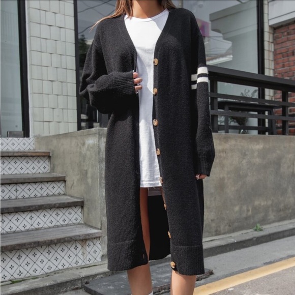 Stripe pattern drop shoulder cardigan - Picture 1 of 9